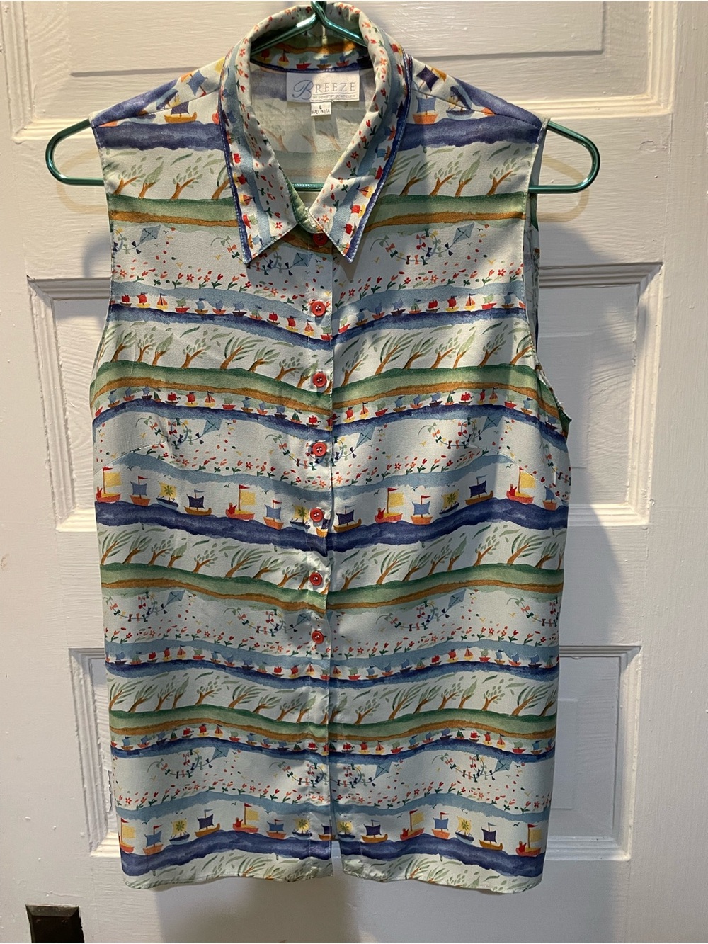 Vintage Sleeveless Button-Down Top by Breeze by Dorothy Schoelen, Large